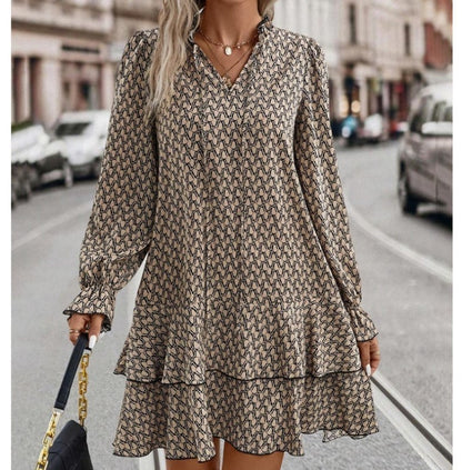 Ladies Bohemian Printed V-neck Dress