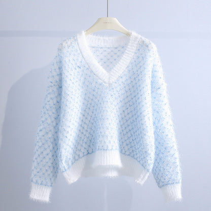 Women's Fashion Loose Plaid Knit Sweater