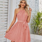 Halter Strapless Dresses For Women Solid Pleated Skirt Summer Beach Sundress