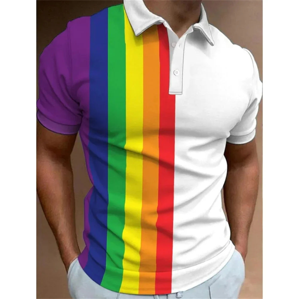 Men's 3D Rainbow Printing Summer Casual T-shirt Top