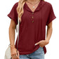 New Solid Color Hooded Button T-shirt Loose Hollow Design Short-sleeved Top For Womens Clothing