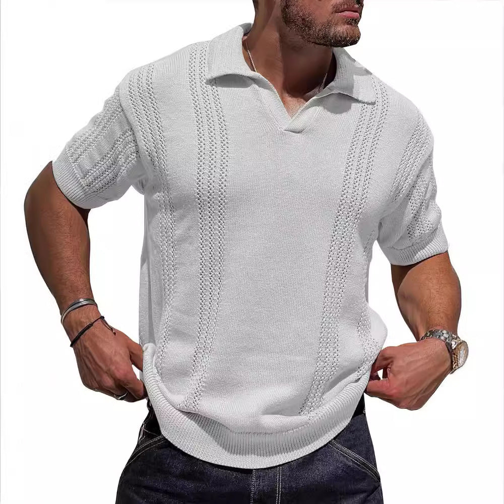 Men's V-Neck Knitted Polo Shirt