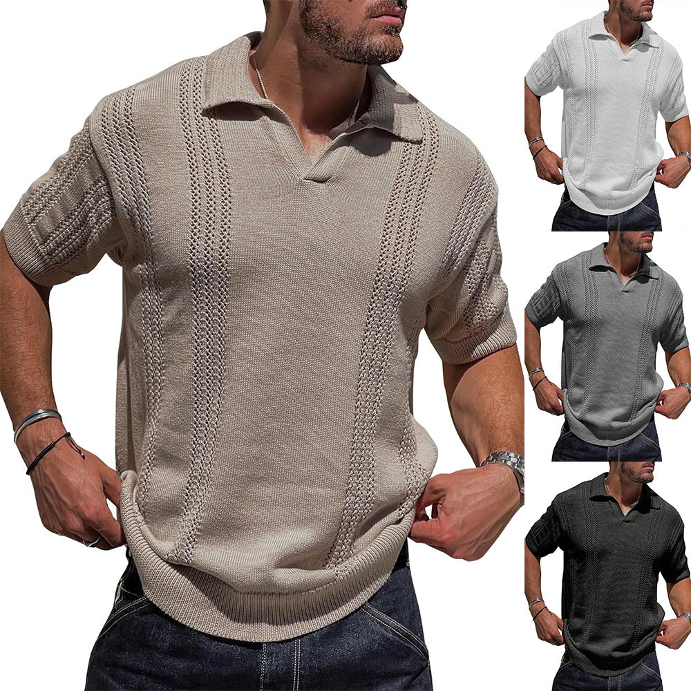 Men's V-Neck Knitted Polo Shirt