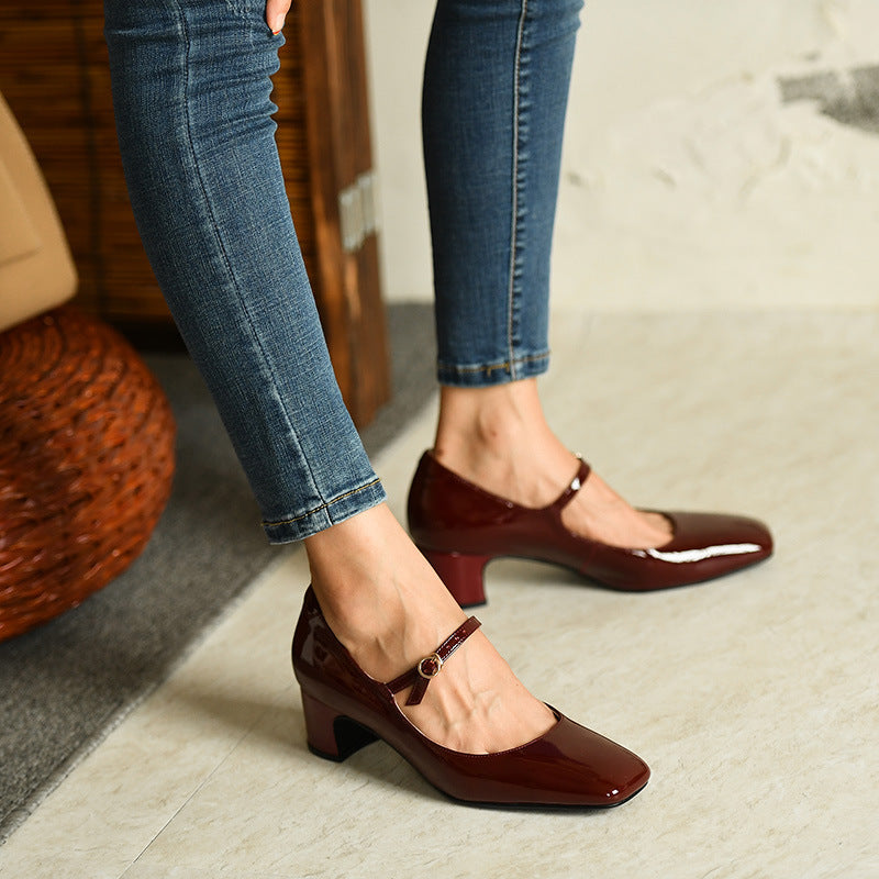 Women's Burgundy Leather Squared Toe Shoes