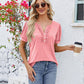 New Solid Color V Neck Button Top Women's Fashion Short Sleeve T-Shirt Summer Womens Clothing