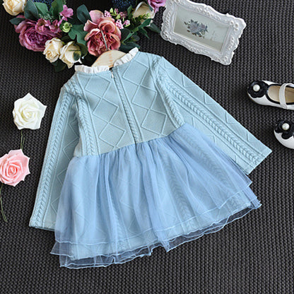 Girls' Dresses With Long Sleeves Splicing Mesh Tulle Tutu