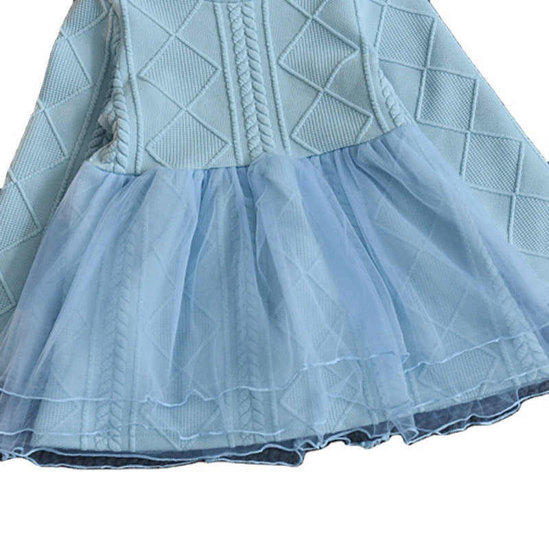 Girls' Dresses With Long Sleeves Splicing Mesh Tulle Tutu