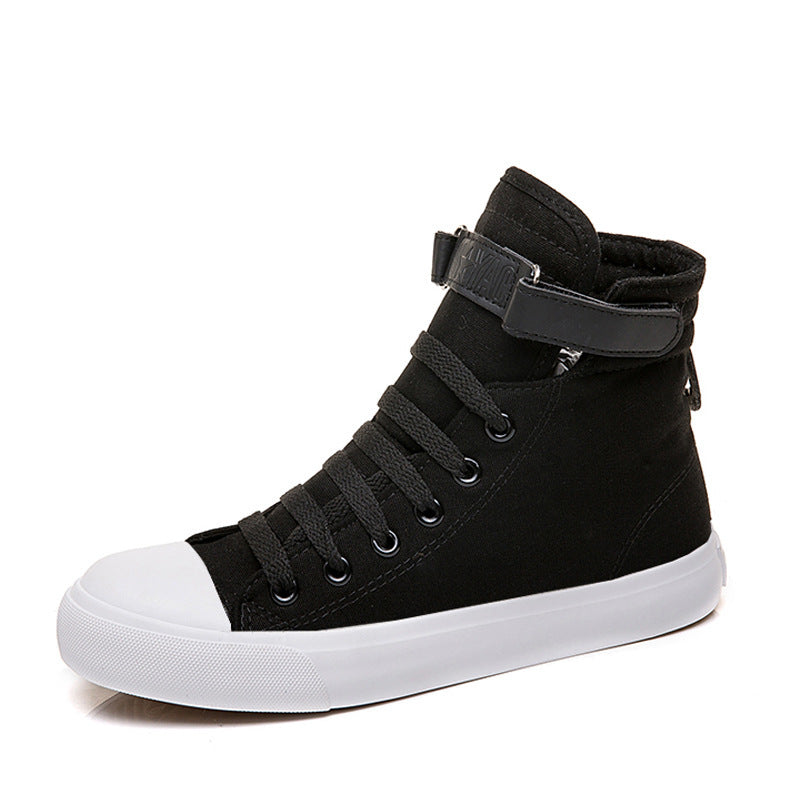 High-Top Canvas Shoes Women All Black Velcro Sports White Shoes Women