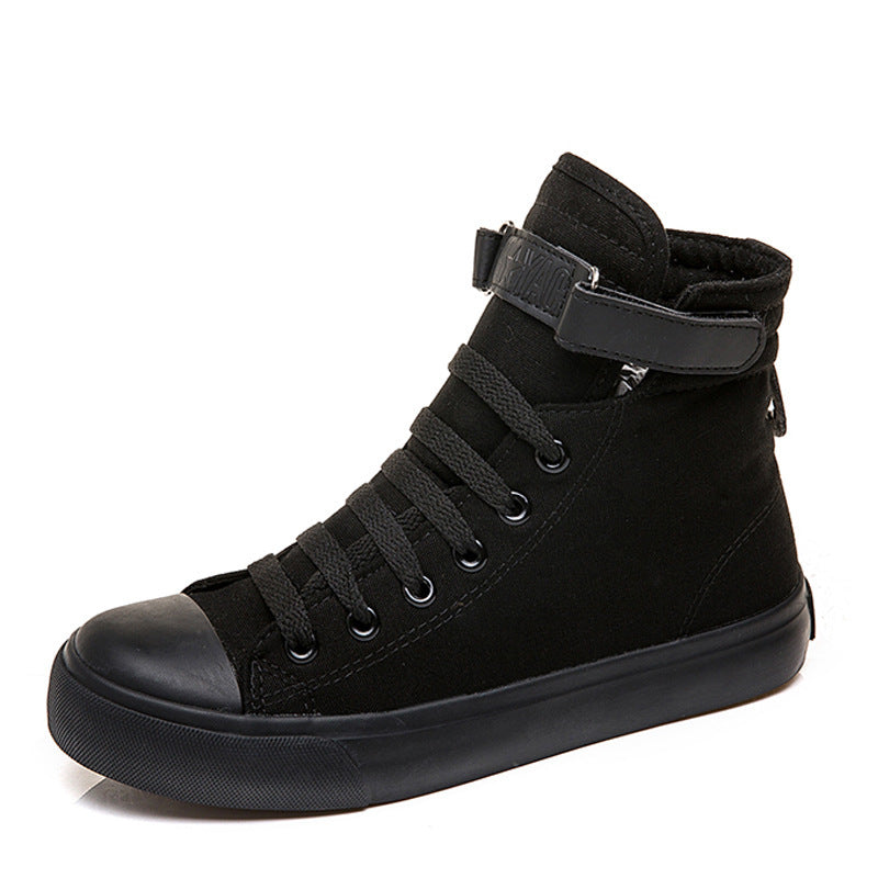 High-Top Canvas Shoes Women All Black Velcro Sports White Shoes Women