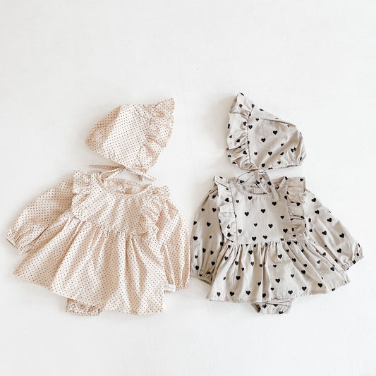 Baby Girl Romper Dress With Bonnet