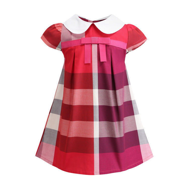 Girls' Baby Dresses, Cotton Children's Dresses, Children's Baby Girls' Plaid Short-sleeved Skirts