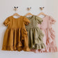 Girls' Dresses, Princess Dresses, Cotton And Linen Short-sleeved Ruffles