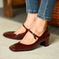 Women's Burgundy Leather Squared Toe Shoes