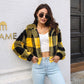 Plaid Double Sided Velvet Jacket For Women Lantern Sleeve Loose Short Coat Autumn And Winter Plush Clothing