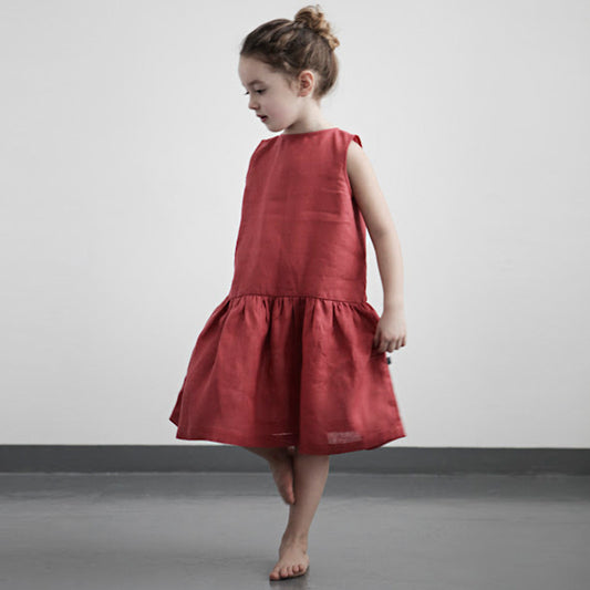 Summer Girls Sleeveless Cotton Linen Dresses