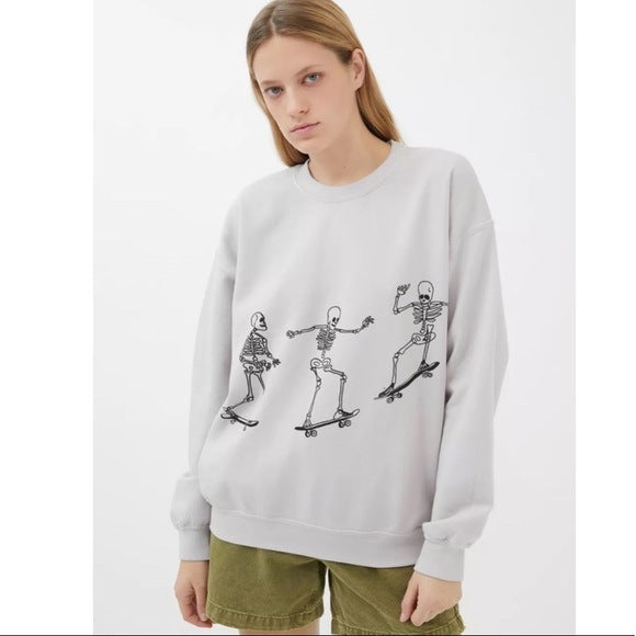 Women's Wear Long Sleeve Skull Skateboard Loose Top