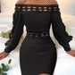 Lace Long Sleeve Narrow Waist Dress Women's Clothing