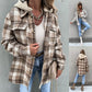 Ins Women's Woolen Jacket Winter Fashion Plaid Hooded Coat With Detachable Cap And Pockets Design Shirt Outerwear