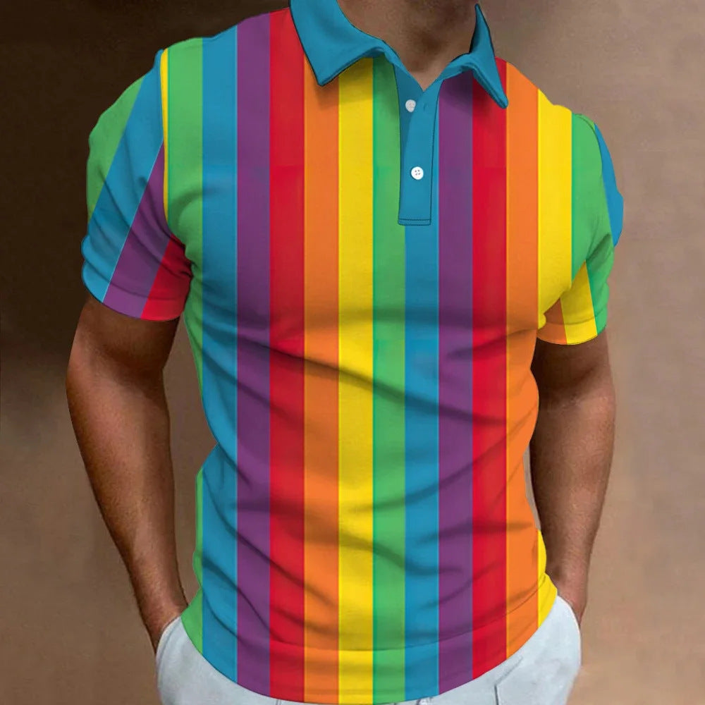 Men's 3D Rainbow Printing Summer Casual T-shirt Top