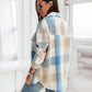 Women's Fashionable Color Plaid Shirt Brushed Woolen Coat