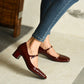 Women's Burgundy Leather Squared Toe Shoes