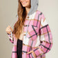 Women's Fashion Hooded Plaid Shirt Woolen Coat