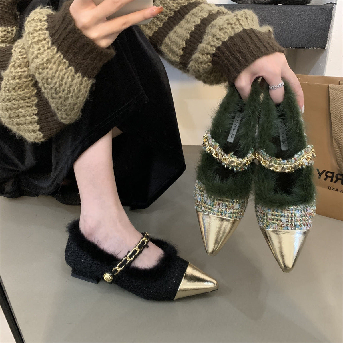 Korean Version Of Pointed Mao Shoes Women Wear Velvet