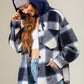 Women's Fashion Hooded Plaid Shirt Woolen Coat