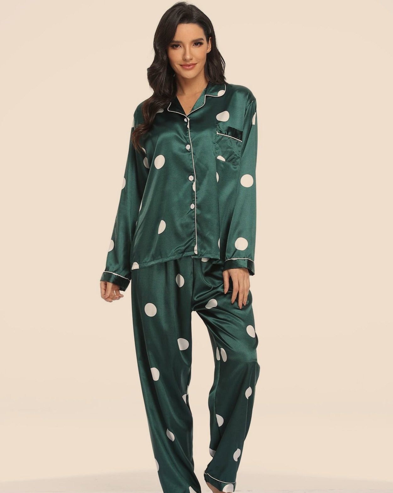 Women's Print Pajama Set Long Sleeve Tops And Pants Loungewear Sleepwear