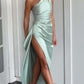 Sexy One-shoulder Backless Split Dress Summer Elegant Slim-fit Solid Color Satin Dresses For Women