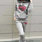 Leopard Print Heart Print Women's Casual Sports Suit Hooded Sweater