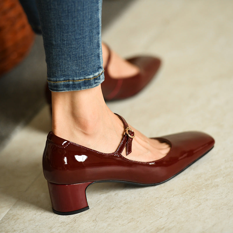 Women's Burgundy Leather Squared Toe Shoes