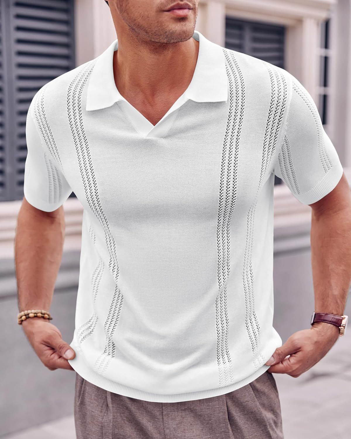 Men's V-Neck Knitted Polo Shirt