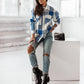 Women's Fashionable Color Plaid Shirt Brushed Woolen Coat