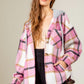 Women's Fashion Hooded Plaid Shirt Woolen Coat