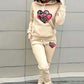 Leopard Print Heart Print Women's Casual Sports Suit Hooded Sweater