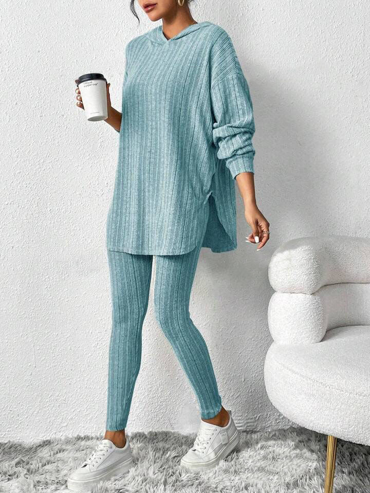 Autumn Solid Color Sunken Stripe Loose-fitting Hoodie Long Sleeve Suit