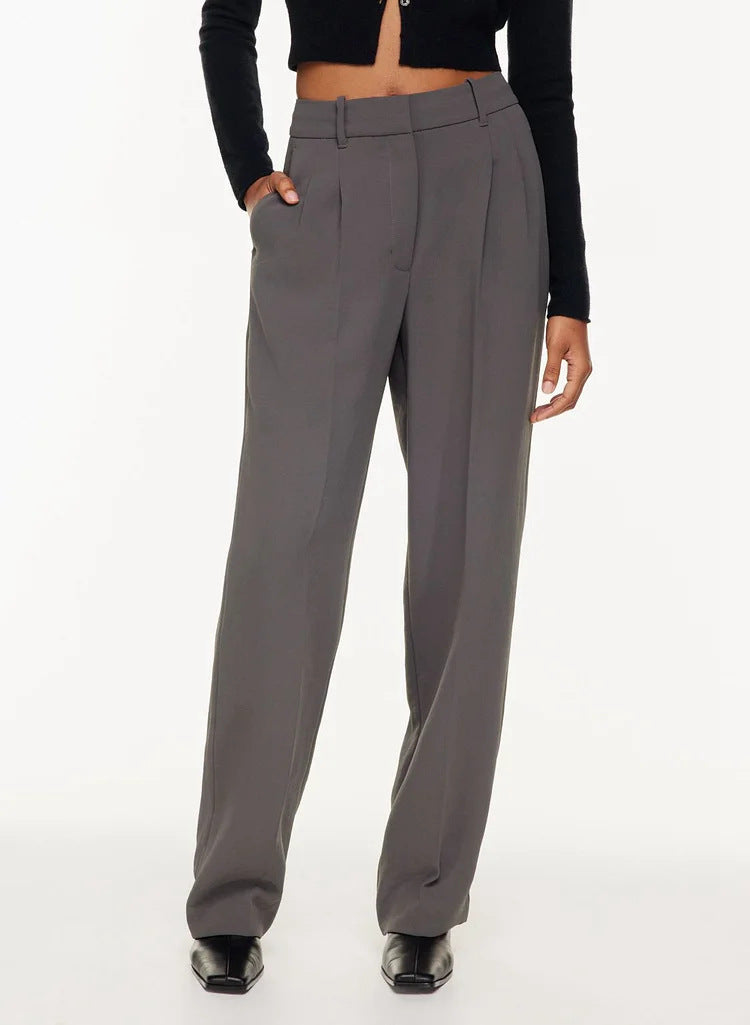 High Waist Straight Trousers With Pockets Wide Leg Casual Suit Pants For Women