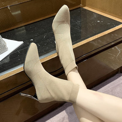 Pointed Toe Boots Women Sock Shoes