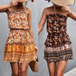 Women's Bohemian Floral Print Strapless Dress Summer Beach Dress