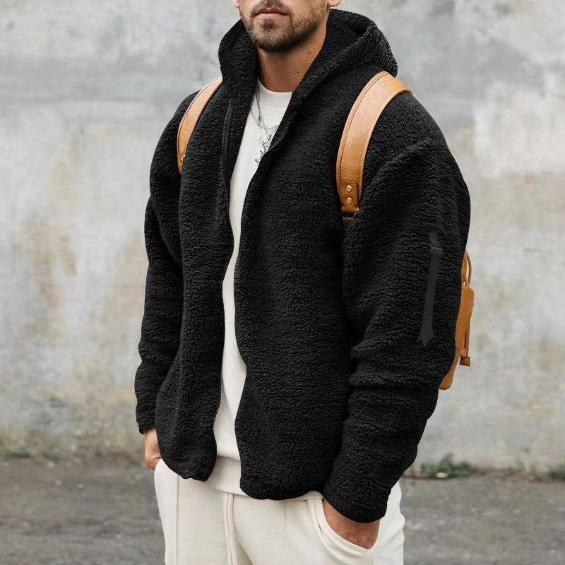 Hooded Jackets Men's Autumn And Winter Fleece Double-sided Wear Warm Coat With Zipper Loose Casual Jacket Outdoor Clothing