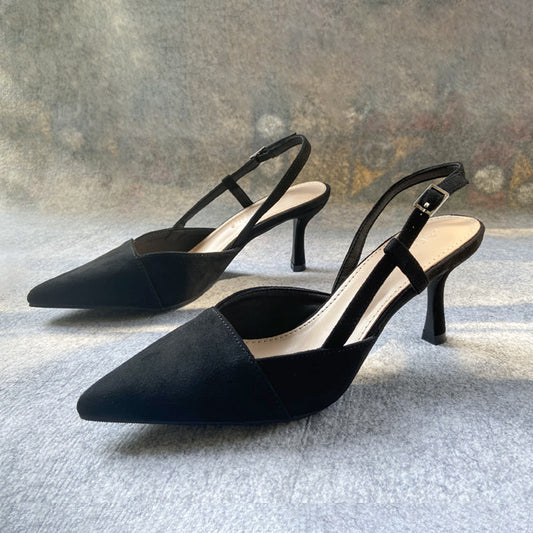 High Heels Women Black Suede Single Shoes With Buckle