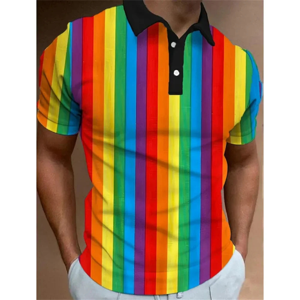 Men's 3D Rainbow Printing Summer Casual T-shirt Top