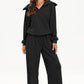 Women's Half Long-sleeve Zipper Top Elastic Waist Wide Leg Trousers Two-piece Set