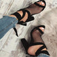 Women Sandals Bandage Flock Cross Strap Lace Up High Heels Sandal