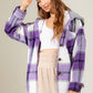 Women's Fashion Hooded Plaid Shirt Woolen Coat