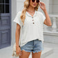 New Solid Color Hooded Button T-shirt Loose Hollow Design Short-sleeved Top For Womens Clothing