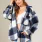 Women's Fashion Hooded Plaid Shirt Woolen Coat