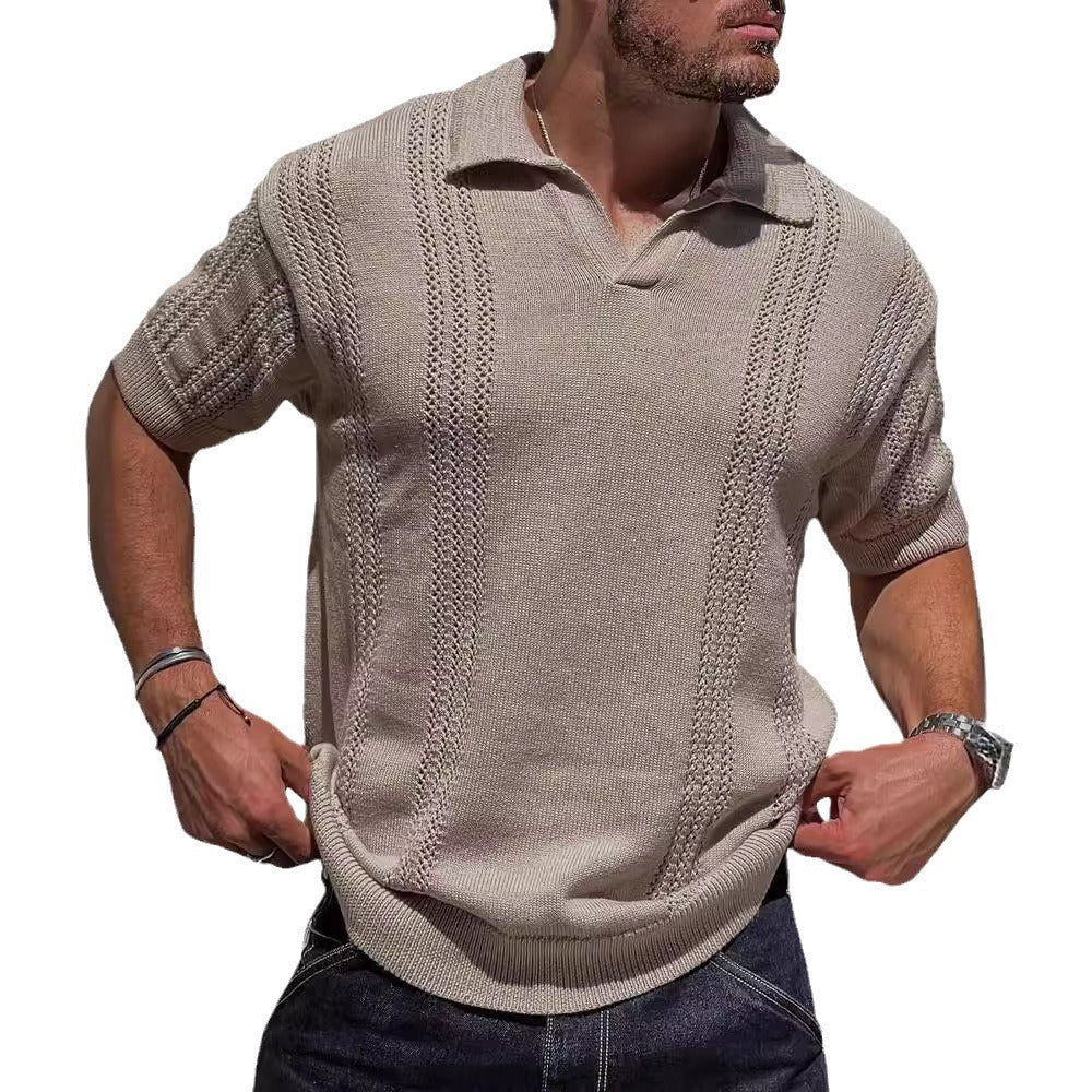 Men's V-Neck Knitted Polo Shirt