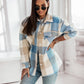 Women's Fashionable Color Plaid Shirt Brushed Woolen Coat